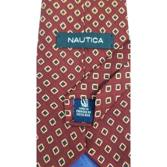 Nautica Mens Silk NeckTie Geometric Burgundy & Gold Pattern 58" Tie - Picture 5 of 8